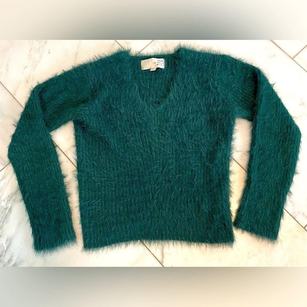 J.O.A. Los Angeles Women’s XS fuzzy long pile long sleeve sweater forest green